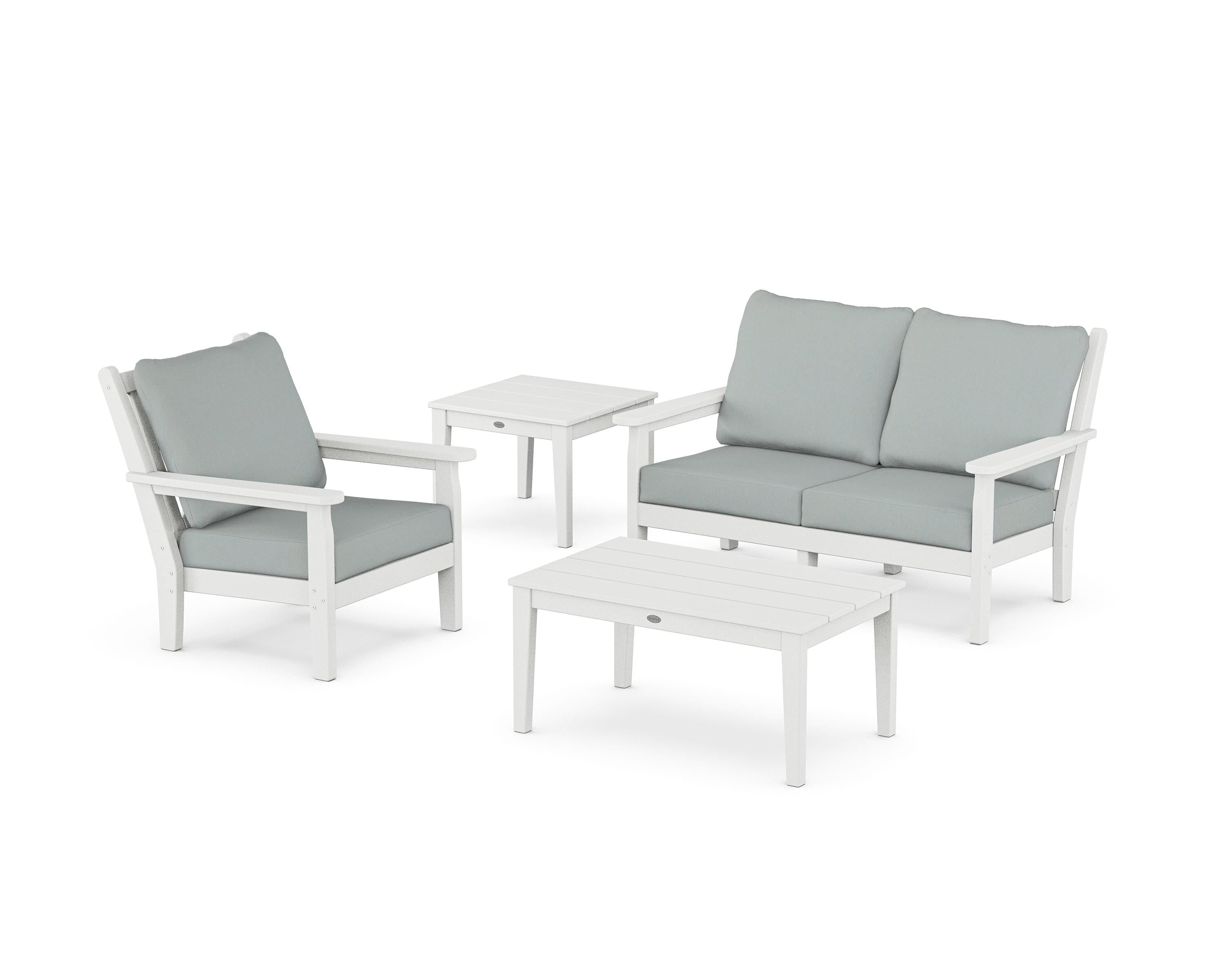 POLYWOOD® Chippendale 4-Piece Deep Seating Set in White / Spa