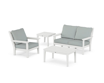 POLYWOOD® Chippendale 4-Piece Deep Seating Set in White / Spa