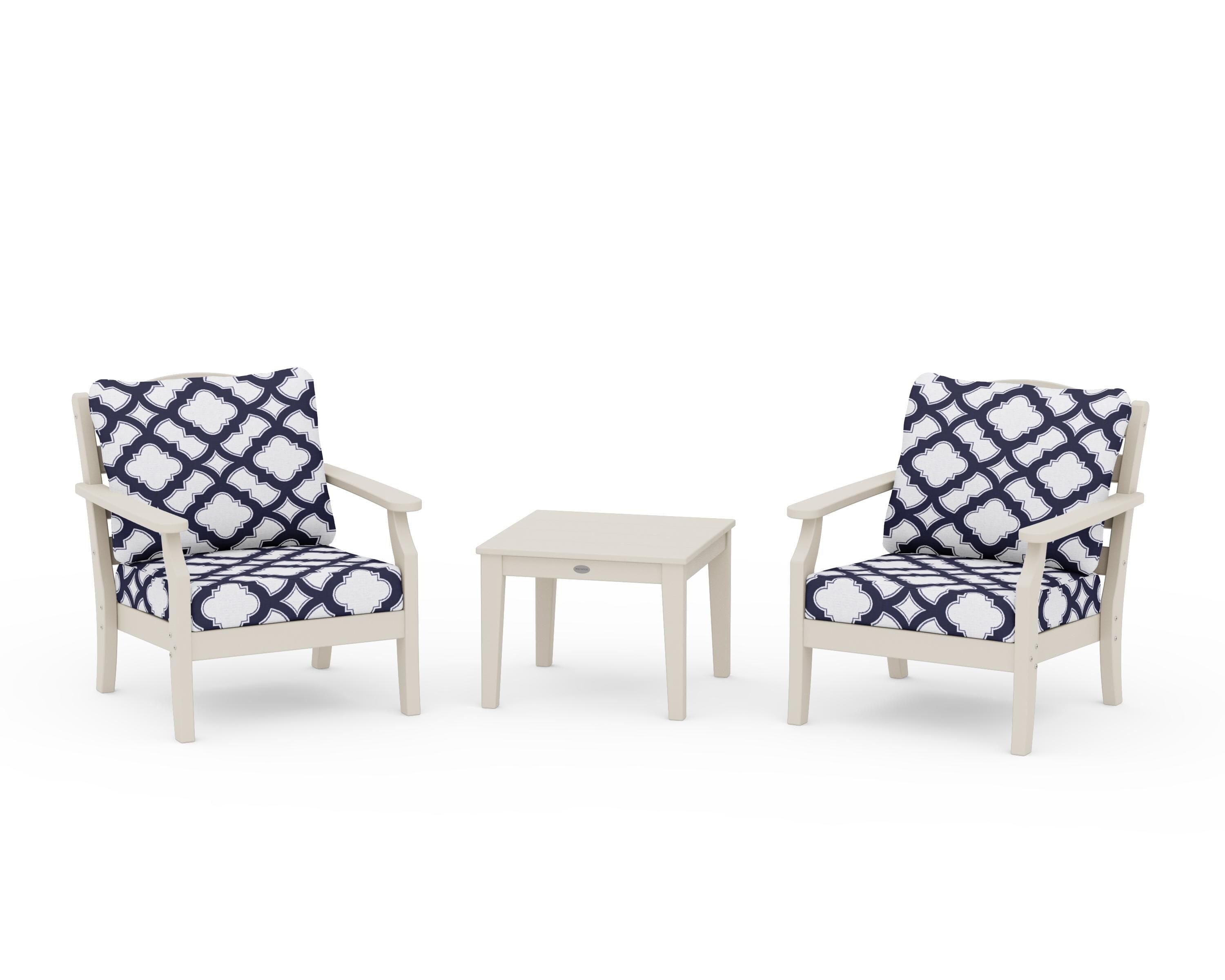 Draper James™ by  POLYWOOD® Savannah 3-Piece Deep Seating Set in Sand / Trellis Navy