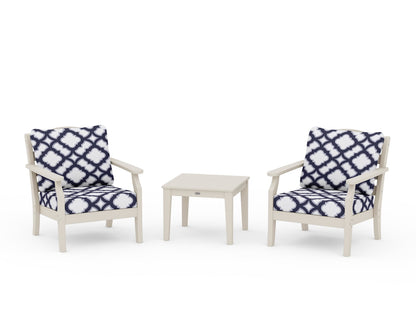 Draper James™ by  POLYWOOD® Savannah 3-Piece Deep Seating Set in Sand / Trellis Navy