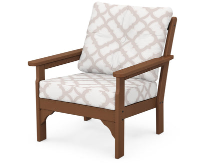 POLYWOOD® Vineyard Deep Seating Chair in Teak / Trellis Dune Burlap