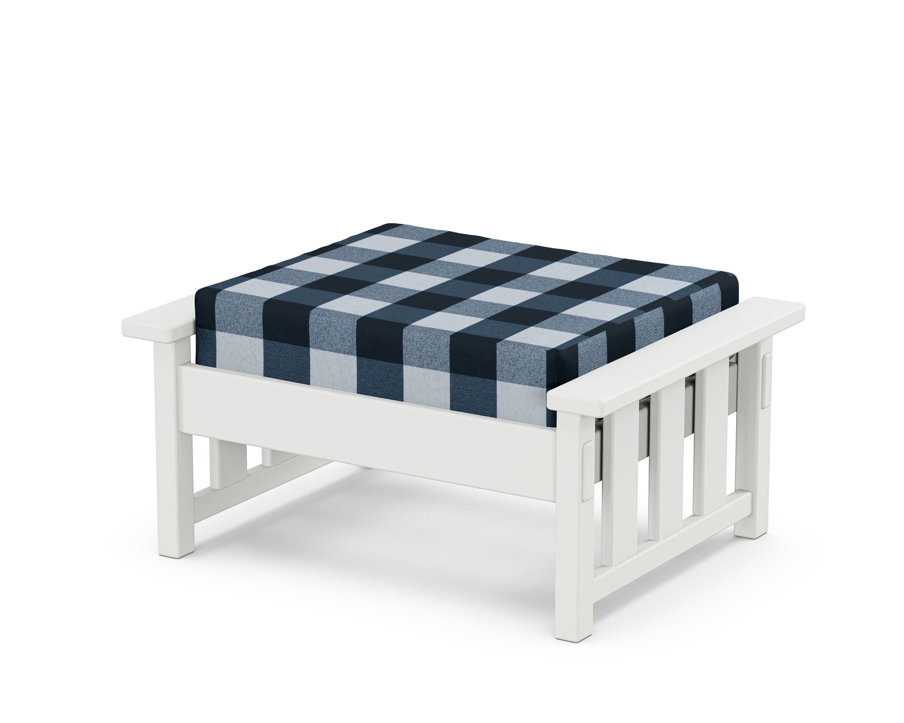 Martha Stewart by POLYWOOD® Acadia Deep Seating Ottoman in White / Buffalo Plaid Marine Indigo