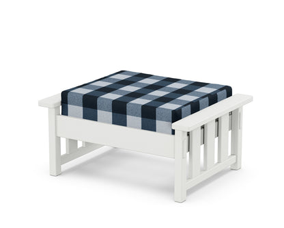 Martha Stewart by POLYWOOD® Acadia Deep Seating Ottoman in White / Buffalo Plaid Marine Indigo