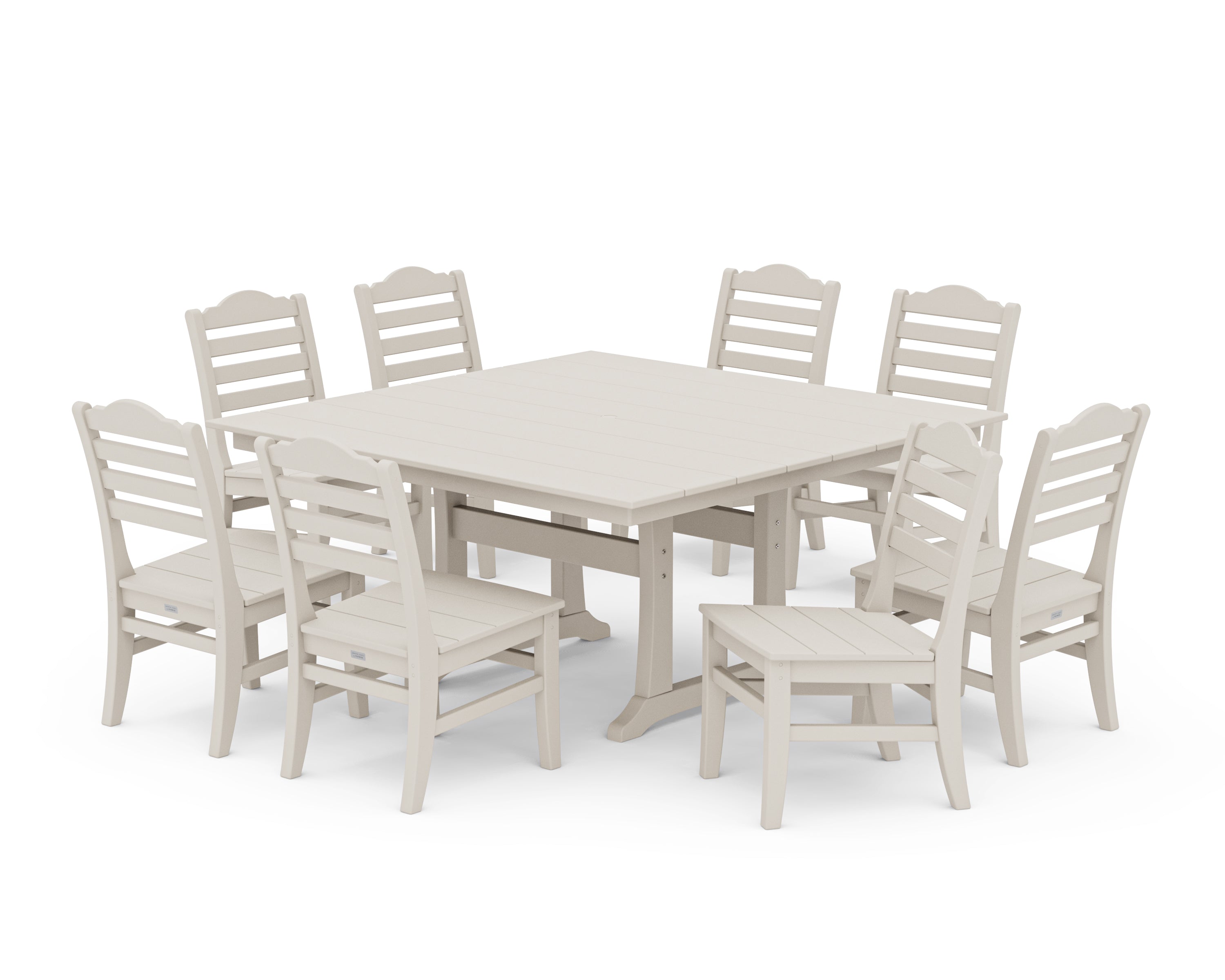 POLYWOOD® Savannah Side Chair 9-Piece Square Farmhouse Dining Set with Trestle Legs in Sand