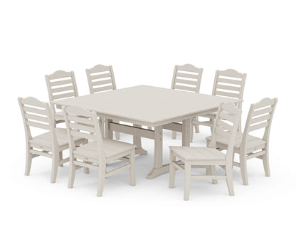 POLYWOOD® Savannah Side Chair 9-Piece Square Farmhouse Dining Set with Trestle Legs in Sand
