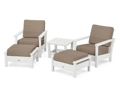 POLYWOOD® Harbour 5-Piece Deep Seating Chair Set in White / Spiced Burlap