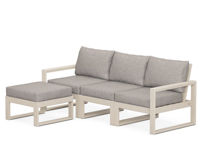 POLYWOOD® EDGE 4-Piece Modular Deep Seating Set with Ottoman in Sand / Weathered Tweed