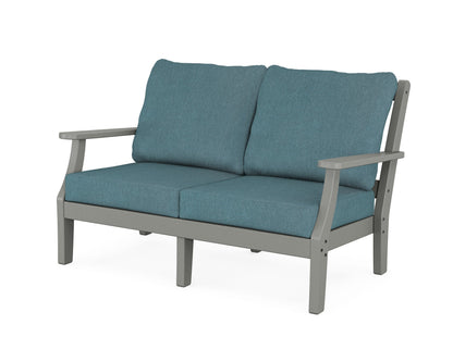 Martha Stewart by POLYWOOD® Chinoiserie Deep Seating Loveseat in Slate Grey / Ocean Teal
