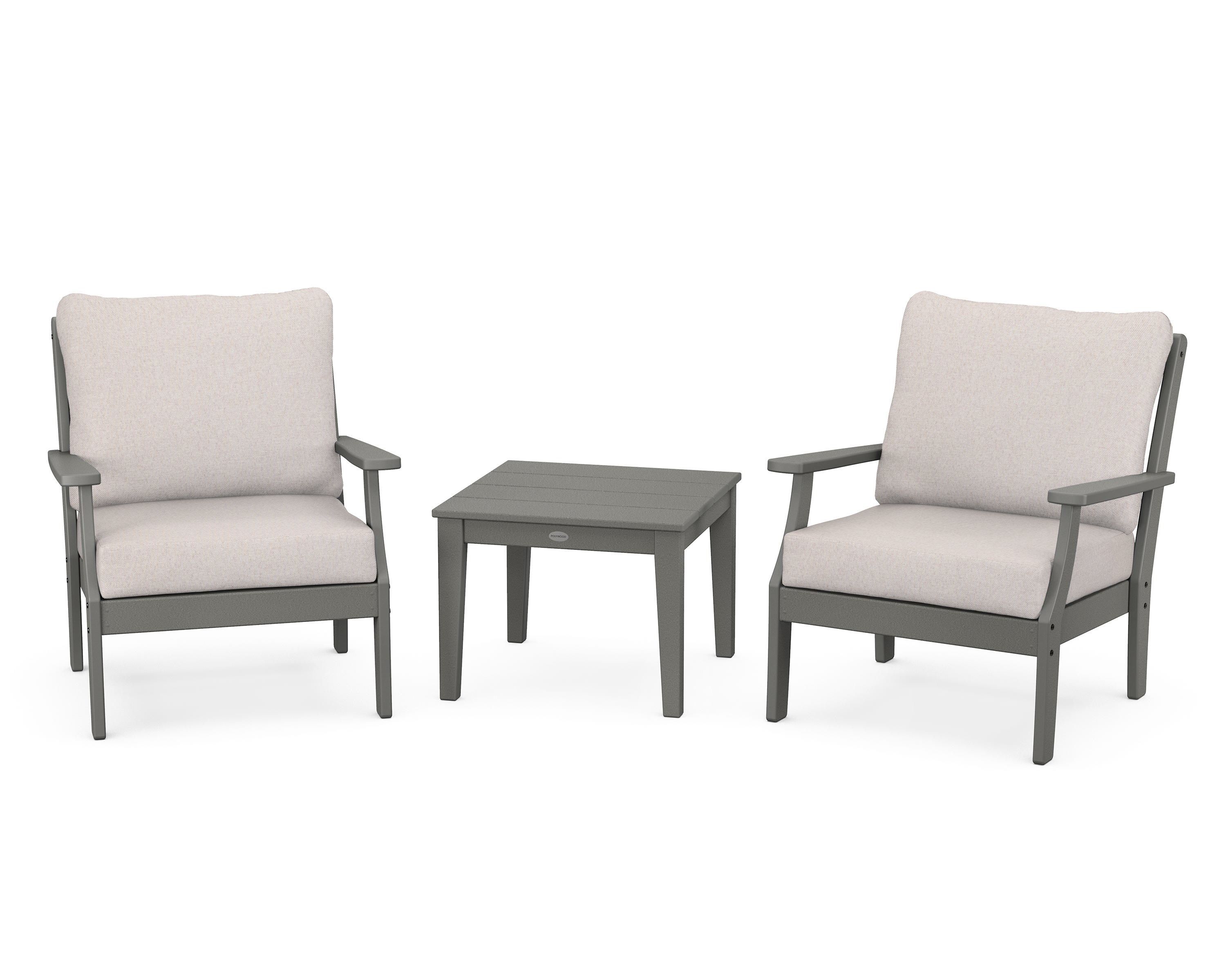 POLYWOOD® Braxton 3-Piece Deep Seating Set in Slate Grey / Dune Burlap