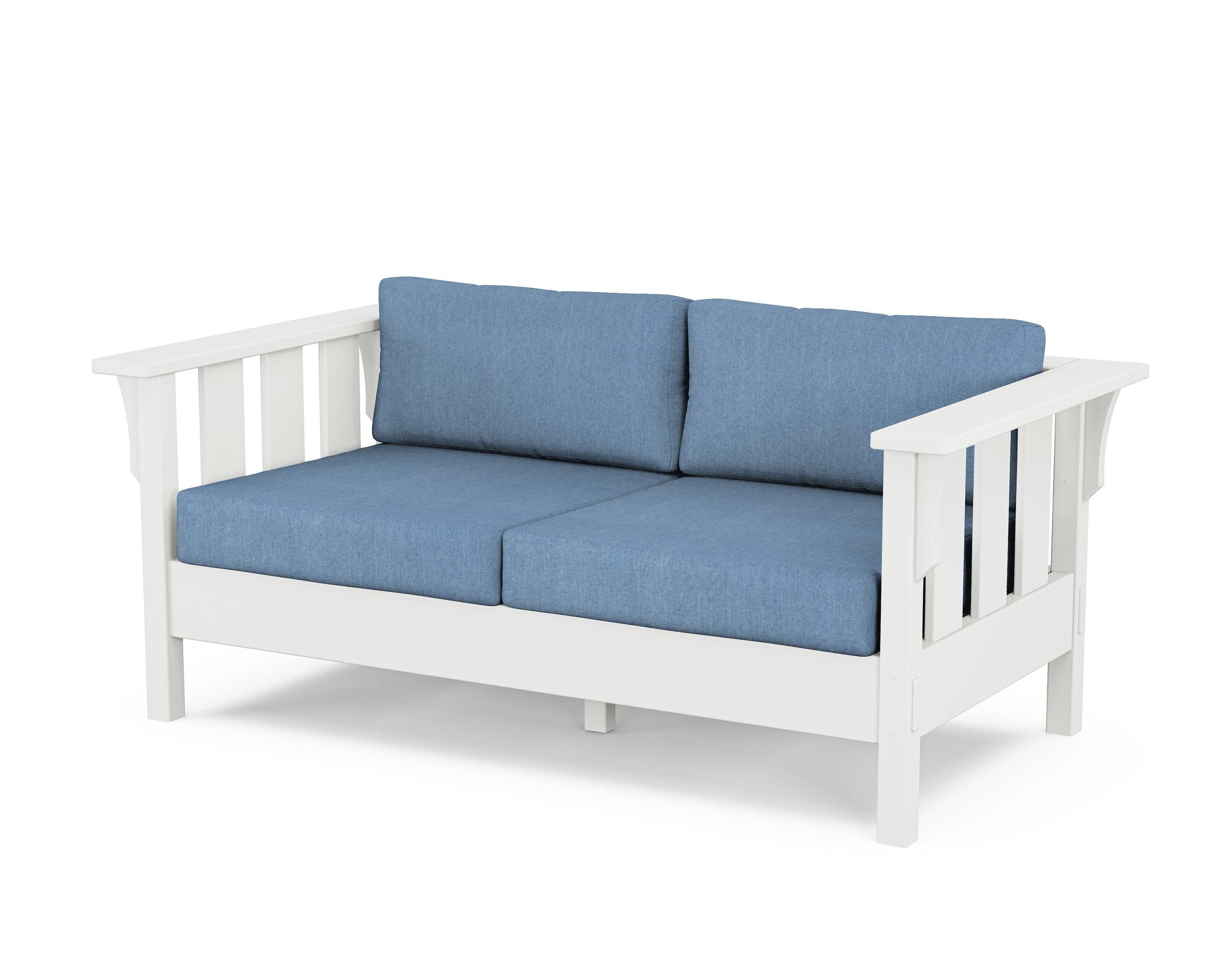 Martha Stewart by POLYWOOD® Acadia Deep Seating Loveseat in White / Sky Blue