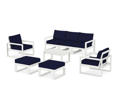 POLYWOOD® EDGE Sectional 8-Piece Lounge Sofa Set in Vintage White / Navy