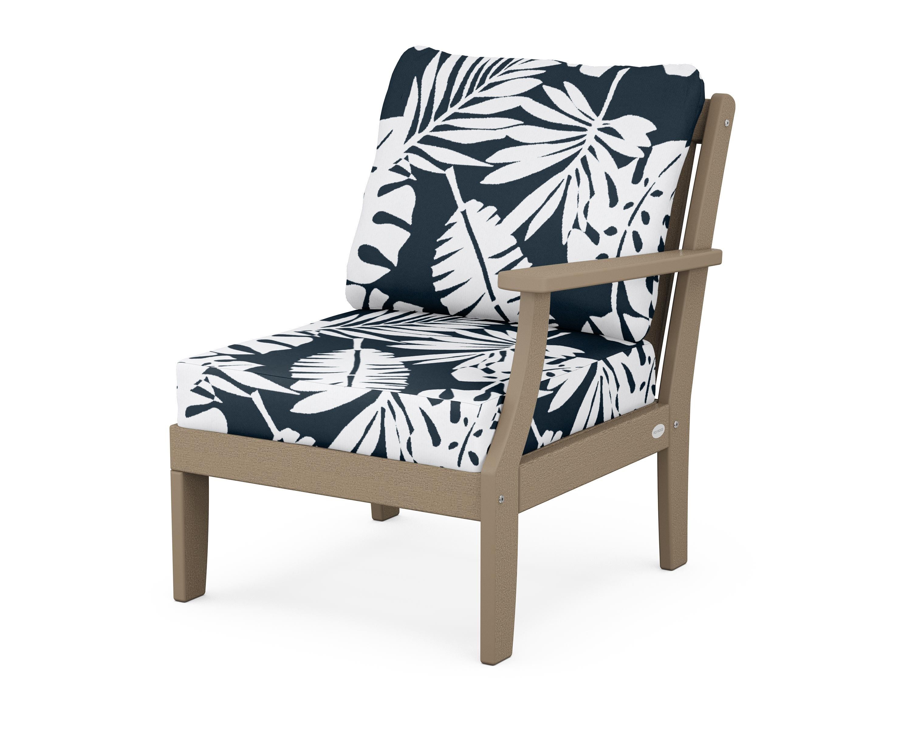 POLYWOOD® Braxton Modular Right Arm Chair in Vintage Sahara / Leaf Marine Indigo