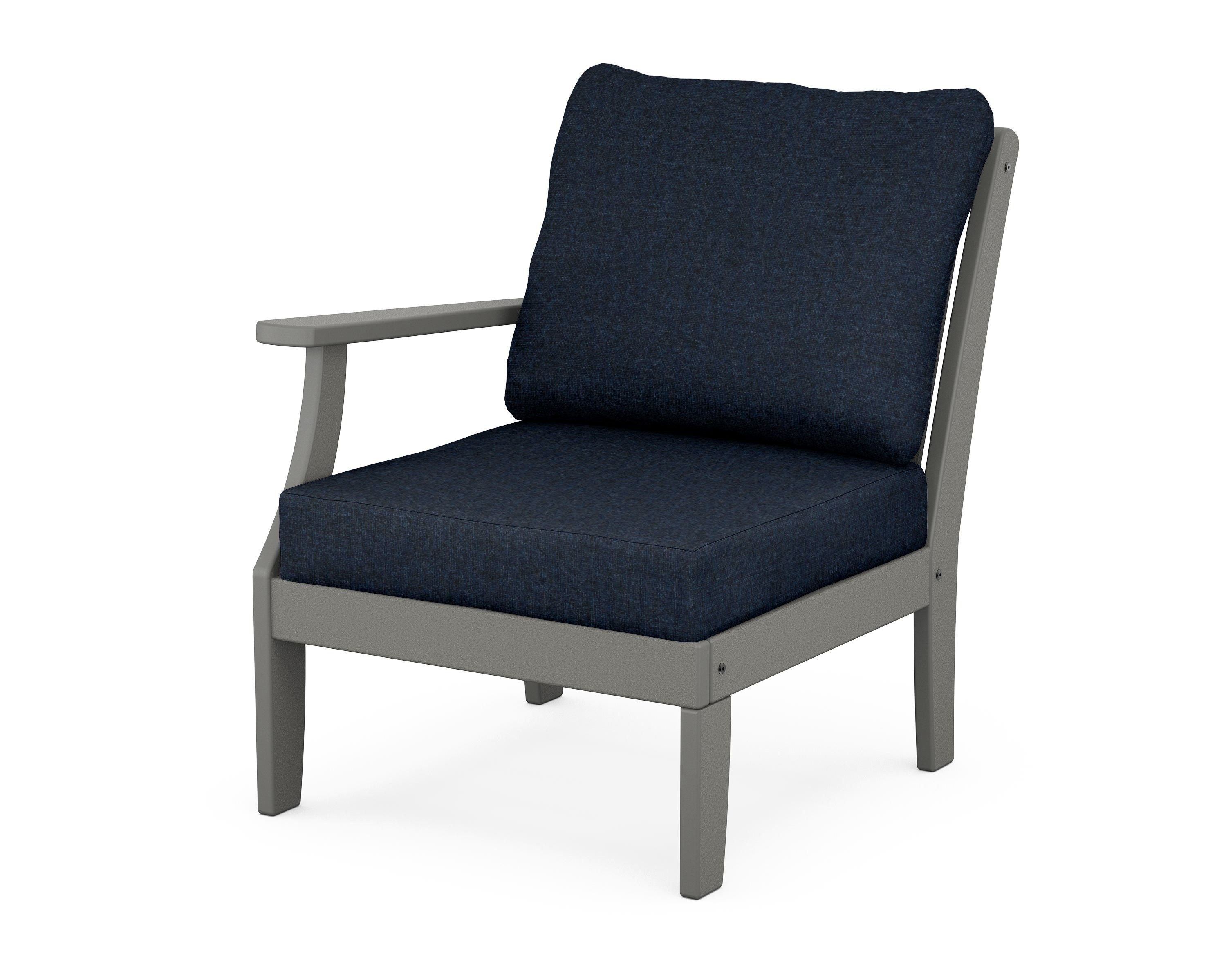 POLYWOOD® Braxton Modular Left Arm Chair in Slate Grey / Marine Indigo