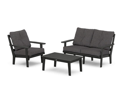 POLYWOOD® Prairie 3-Piece Deep Seating Set with Loveseat in Black / Ash Charcoal