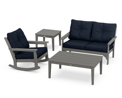 POLYWOOD® Vineyard 4-Piece Deep Seating Rocker Set in Slate Grey / Marine Indigo