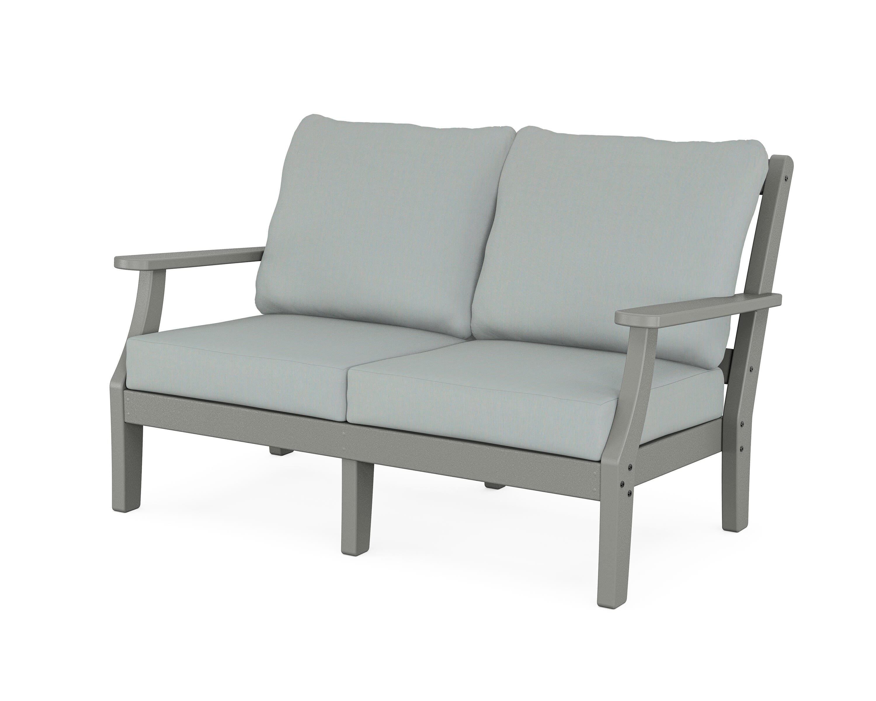Martha Stewart by POLYWOOD® Chinoiserie Deep Seating Loveseat in Slate Grey / Spa