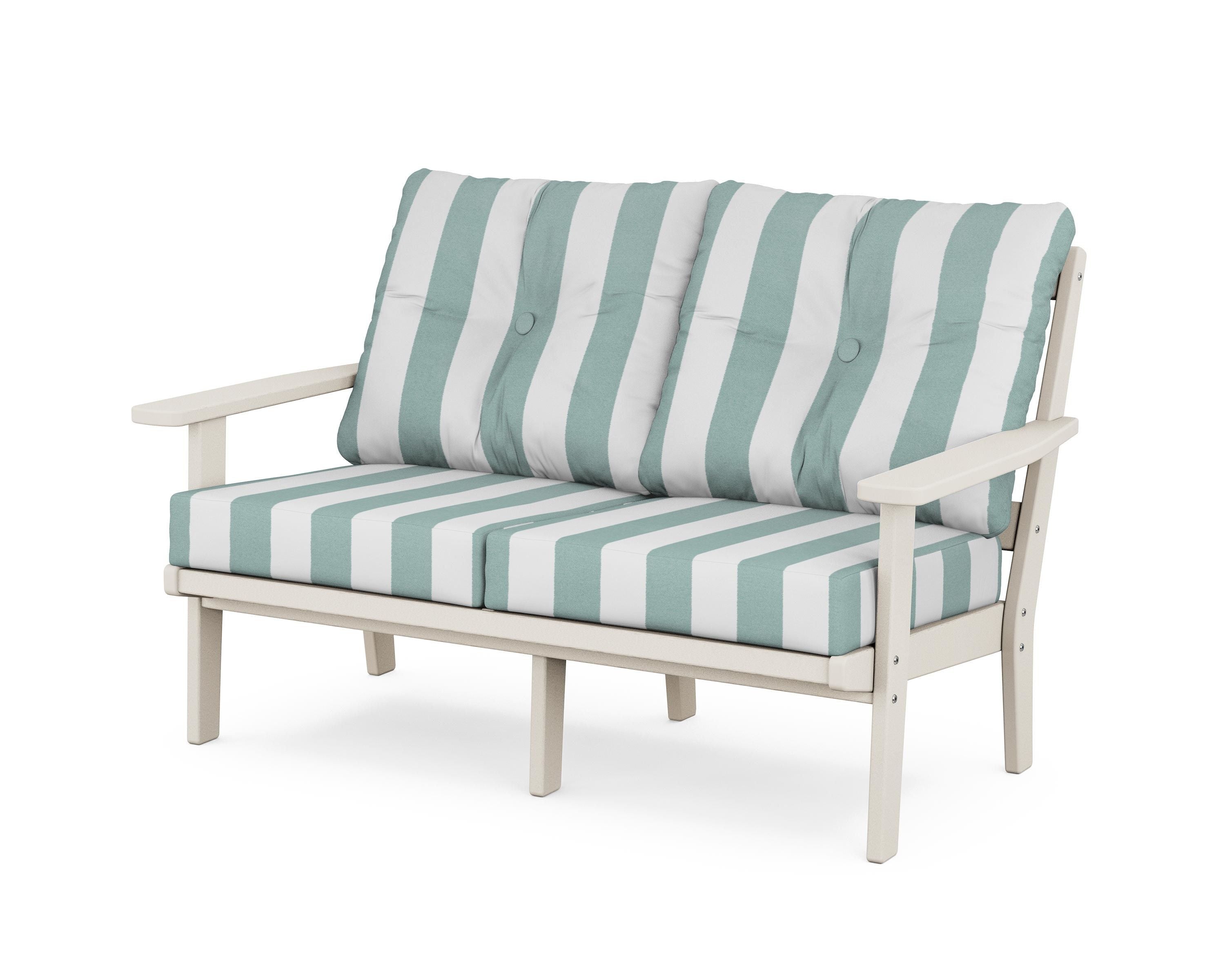 POLYWOOD® Oxford Deep Seating Loveseat in Sand / Cabana Stripe Glacier Spa