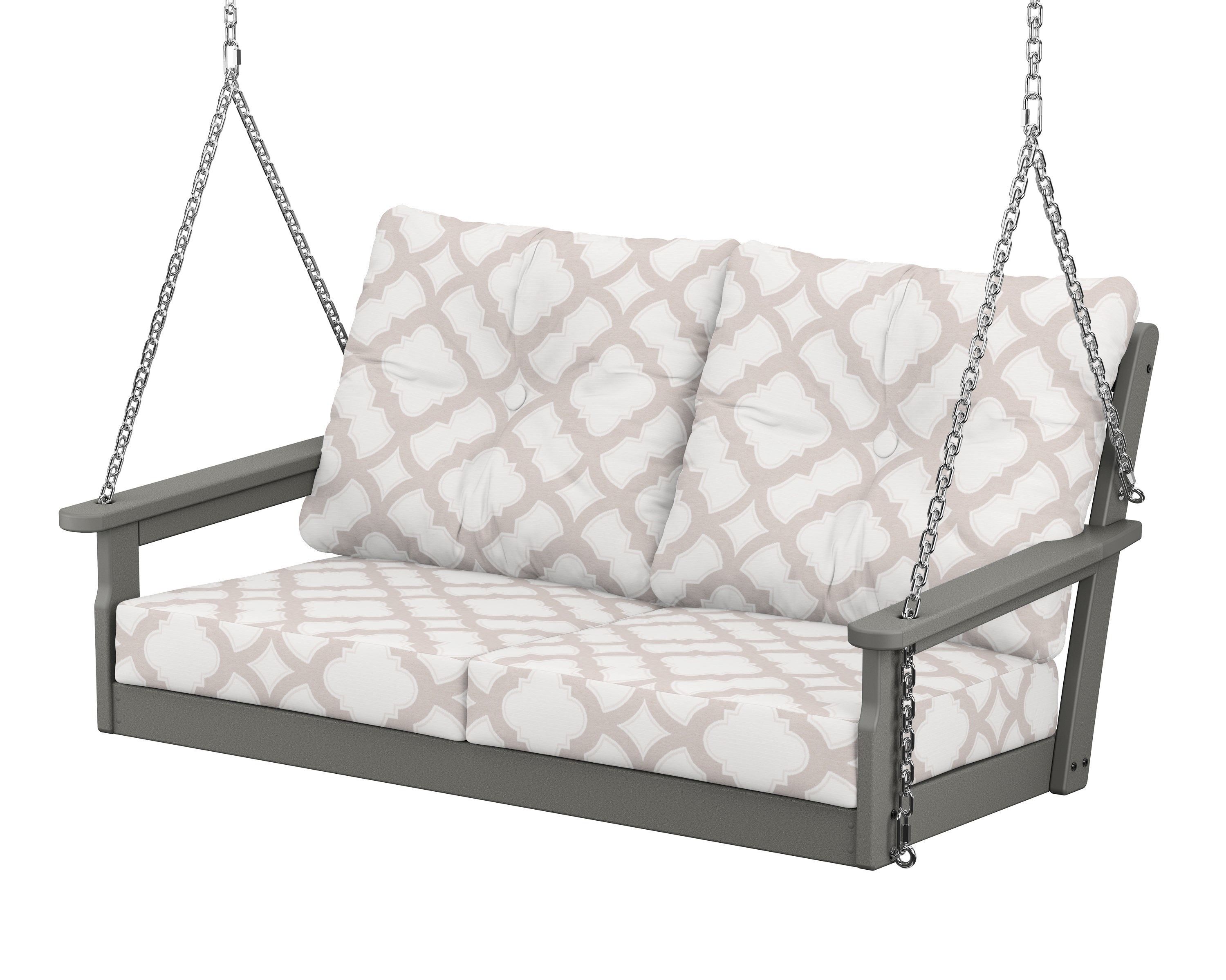POLYWOOD® Vineyard Deep Seating Swing in Slate Grey / Trellis Dune Burlap