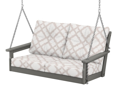 POLYWOOD® Vineyard Deep Seating Swing in Slate Grey / Trellis Dune Burlap
