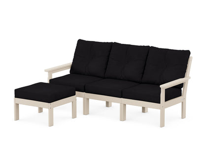 POLYWOOD® Vineyard 4-Piece Sectional with Ottoman in Sand / Midnight Linen