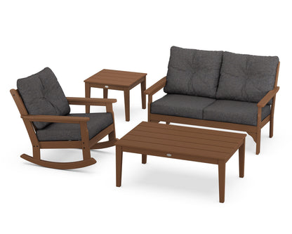 POLYWOOD® Vineyard 4-Piece Deep Seating Rocker Set in Teak / Ash Charcoal
