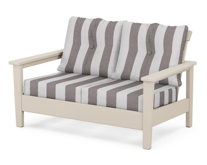 POLYWOOD® Prescott Deep Seating Loveseat in Sand / Cabana Stripe Grey Mist