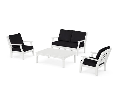 Martha Stewart by POLYWOOD® Chinoiserie 4-Piece Deep Seating Set with Loveseat in White / Midnight Linen