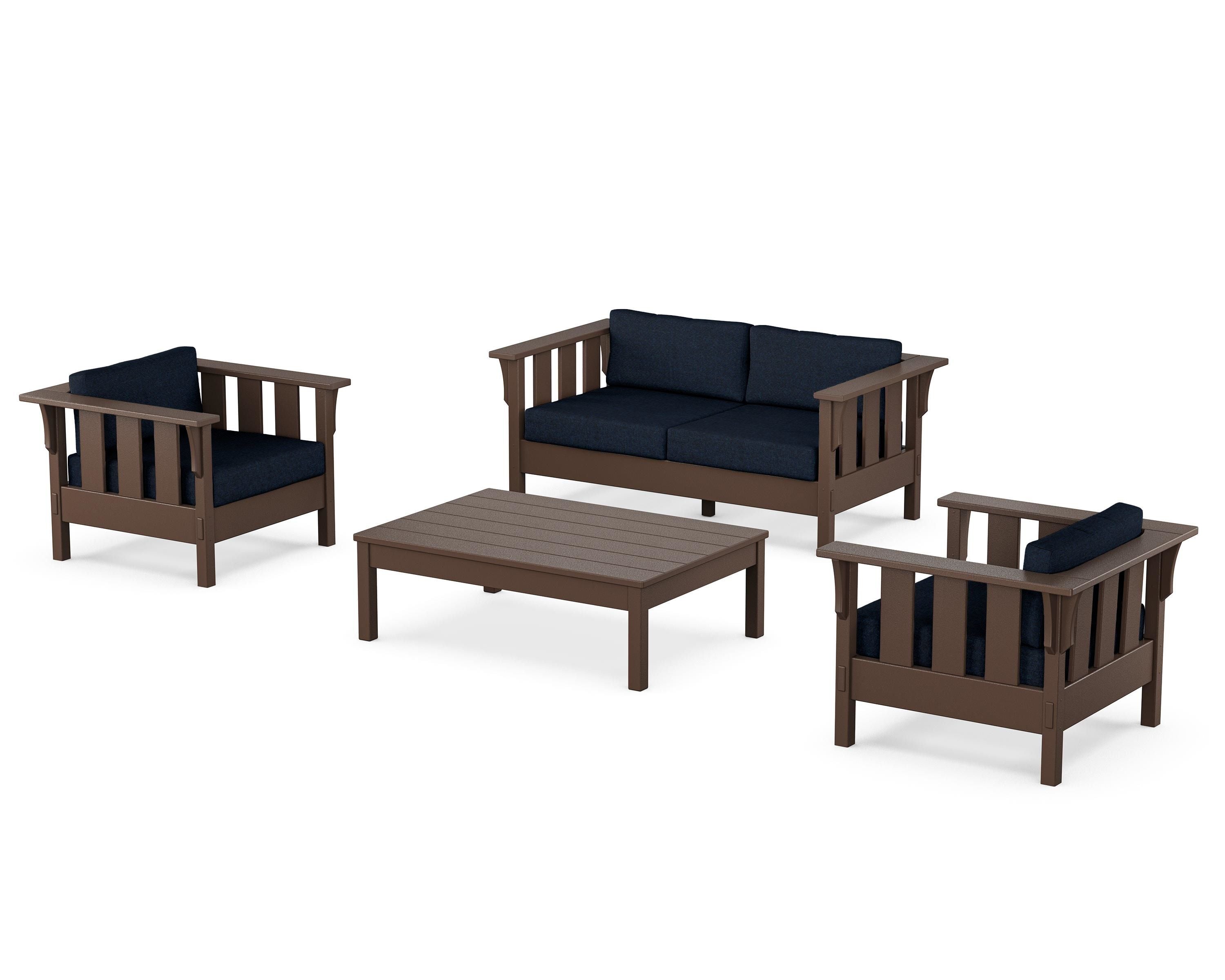 Martha Stewart by POLYWOOD® Acadia 4-Piece Deep Seating Set with Loveseat in Mahogany / Marine Indigo