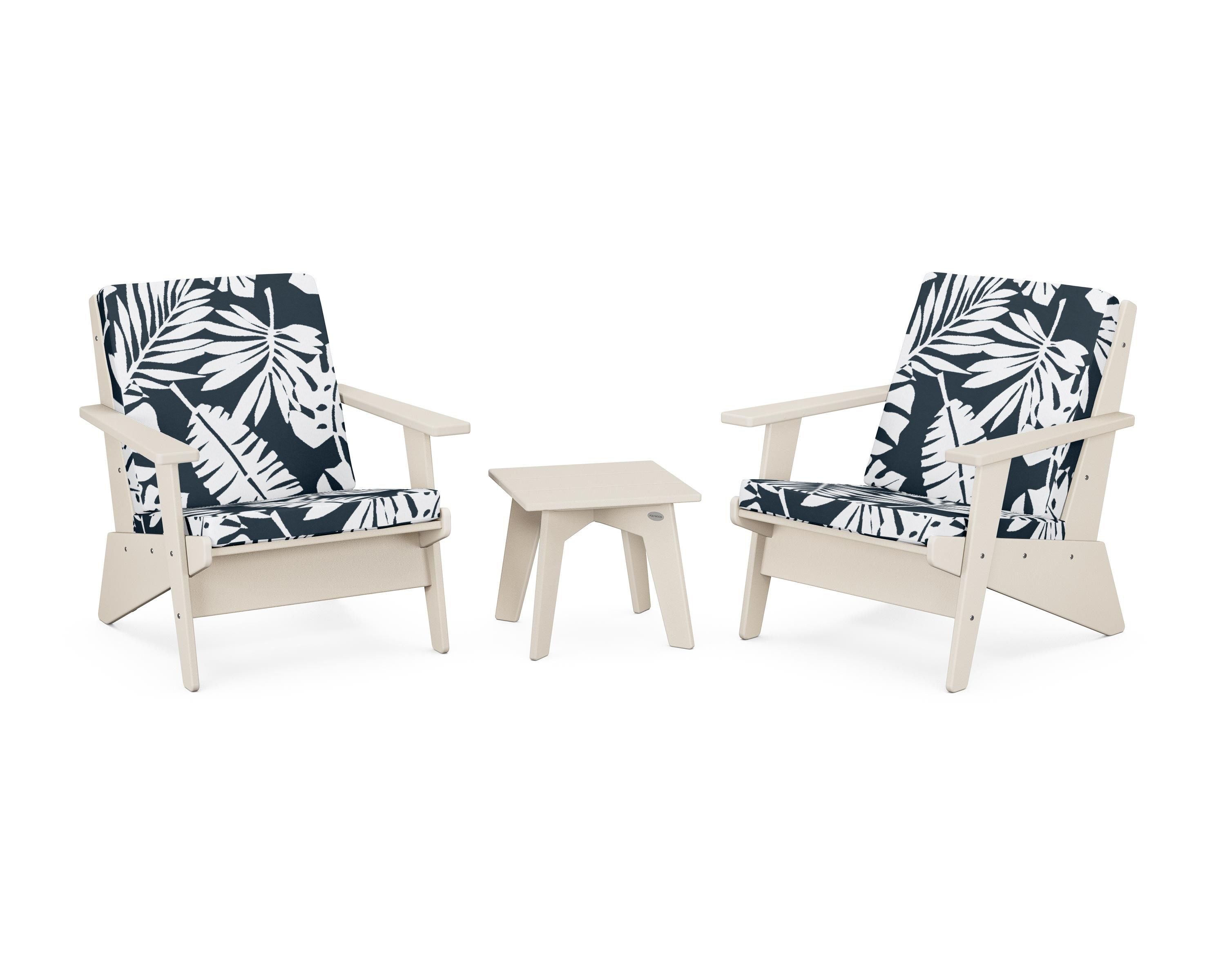 POLYWOOD® Riviera Modern Lounge 3-Piece Set in Sand / Leaf Marine Indigo