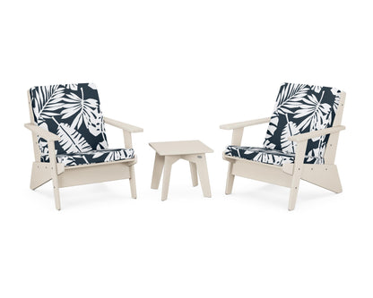 POLYWOOD® Riviera Modern Lounge 3-Piece Set in Sand / Leaf Marine Indigo