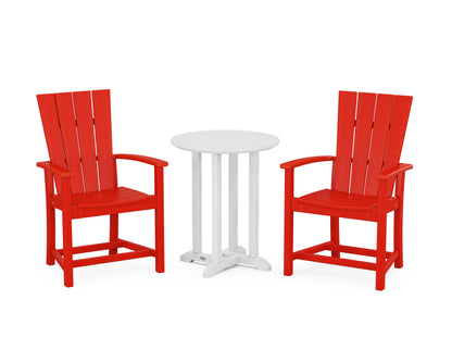 POLYWOOD® Quattro 3-Piece Round Farmhouse Bistro Dining Set in Sunset Red / White