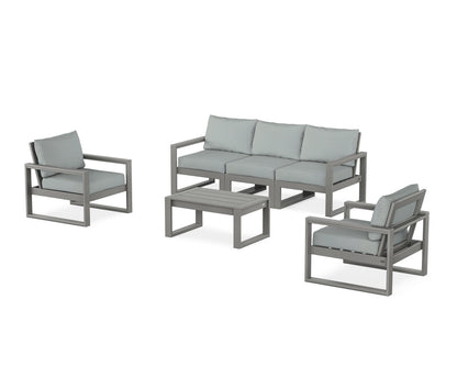POLYWOOD® EDGE Sectional 4-Piece Deep Seating Set with Sofa in Slate Grey / Spa