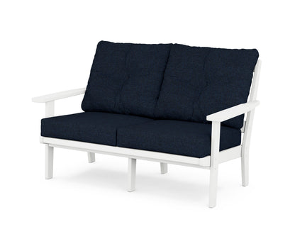 POLYWOOD® Oxford Deep Seating Loveseat in White / Marine Indigo