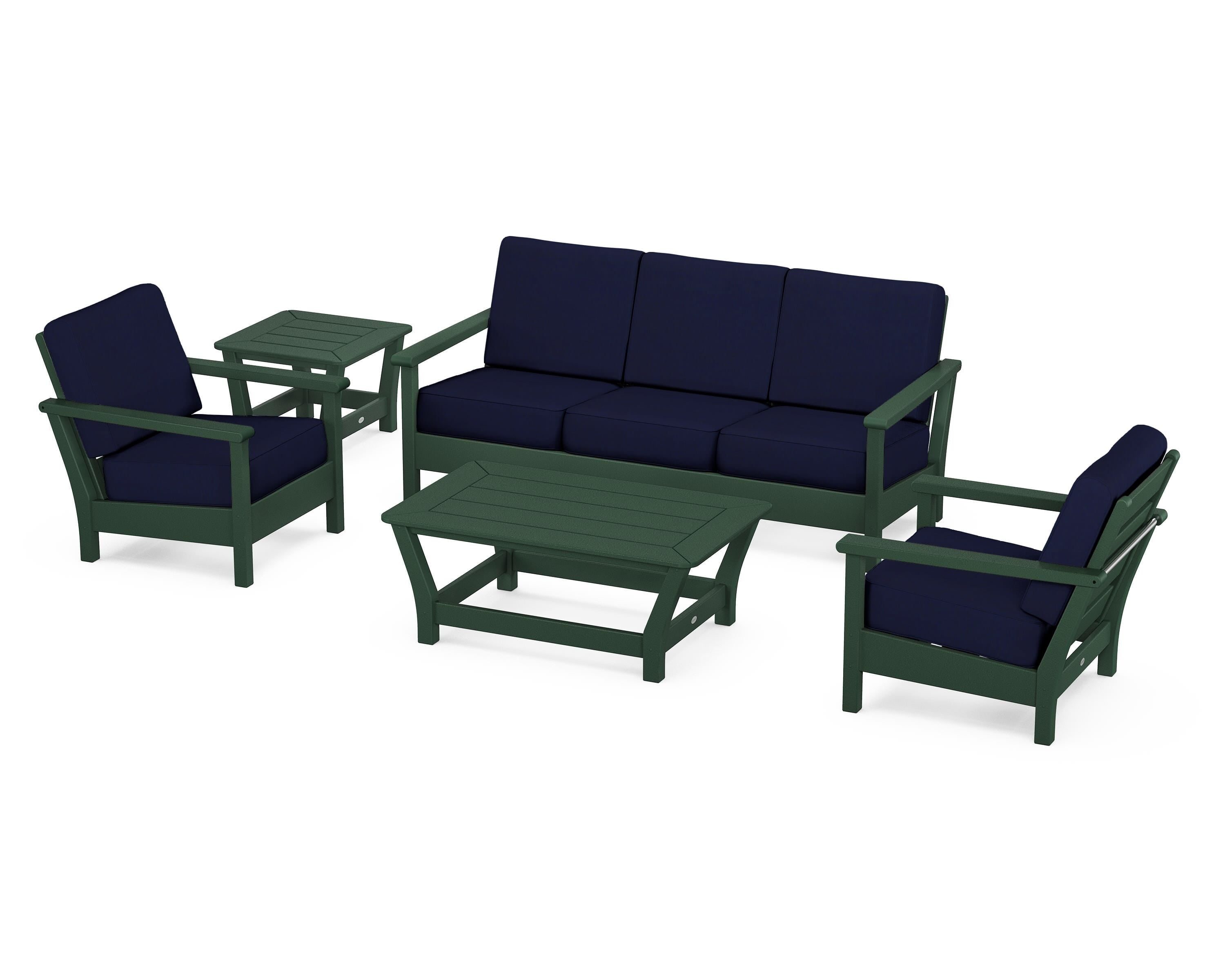 POLYWOOD® Harbour 5-Piece Deep Seating Set in Green / Navy