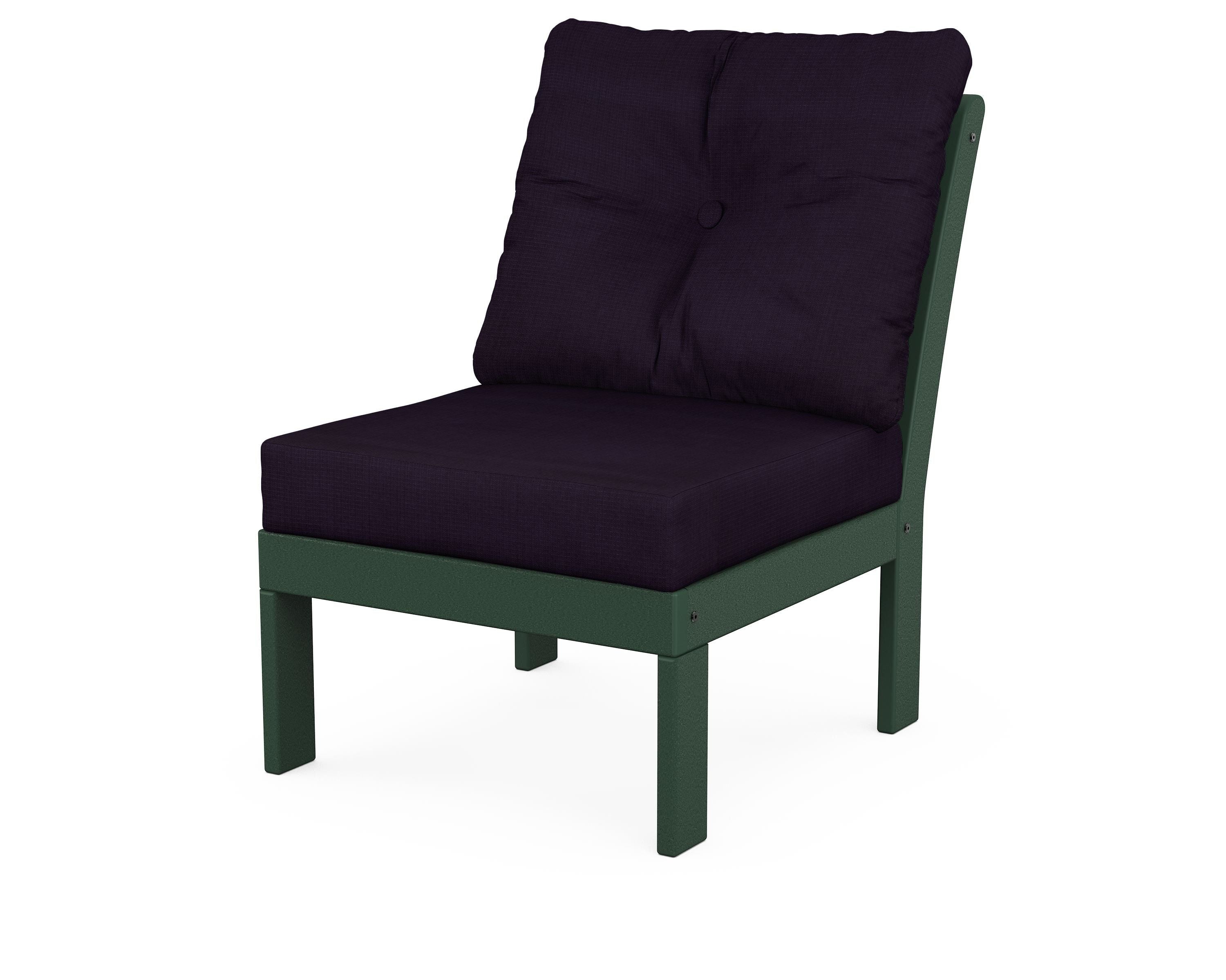 POLYWOOD® Vineyard Modular Armless Chair in Green / Navy Linen