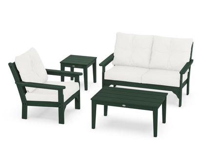 POLYWOOD® Vineyard 4-Piece Deep Seating Set in Green / Natural Linen