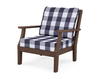 Martha Stewart by POLYWOOD® Chinoiserie Deep Seating Chair in Mahogany / Buffalo Plaid Navy