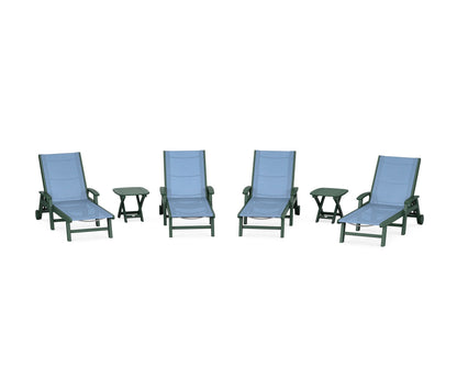 POLYWOOD® Coastal Chaise 6-Piece Set with Wheels in Green / Poolside Sling