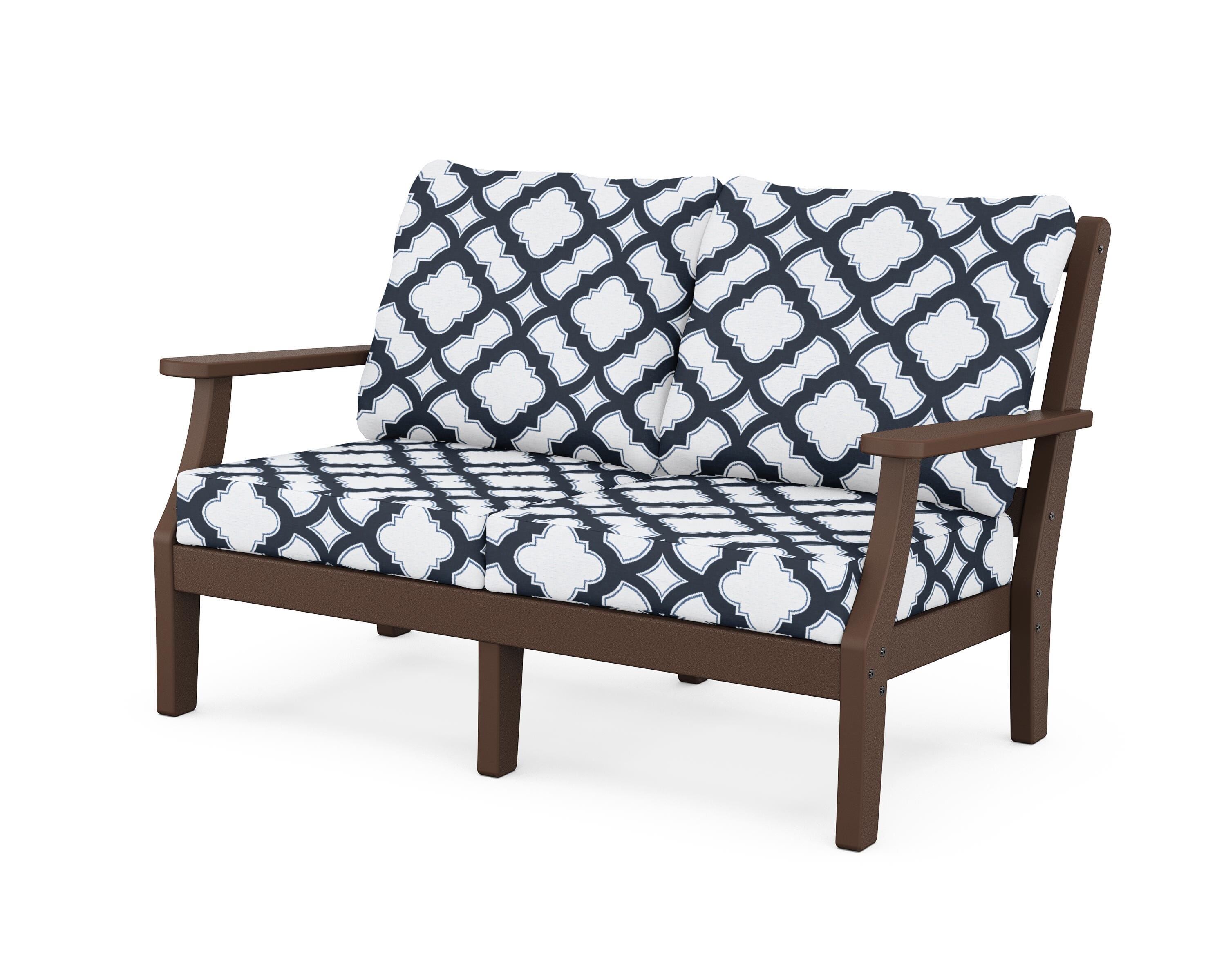 Martha Stewart by POLYWOOD® Chinoiserie Deep Seating Loveseat in Mahogany / Trellis Marine Indigo