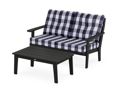 POLYWOOD® Lakeside 2-Piece Lounge Loveseat Set in Black / Buffalo Plaid Navy
