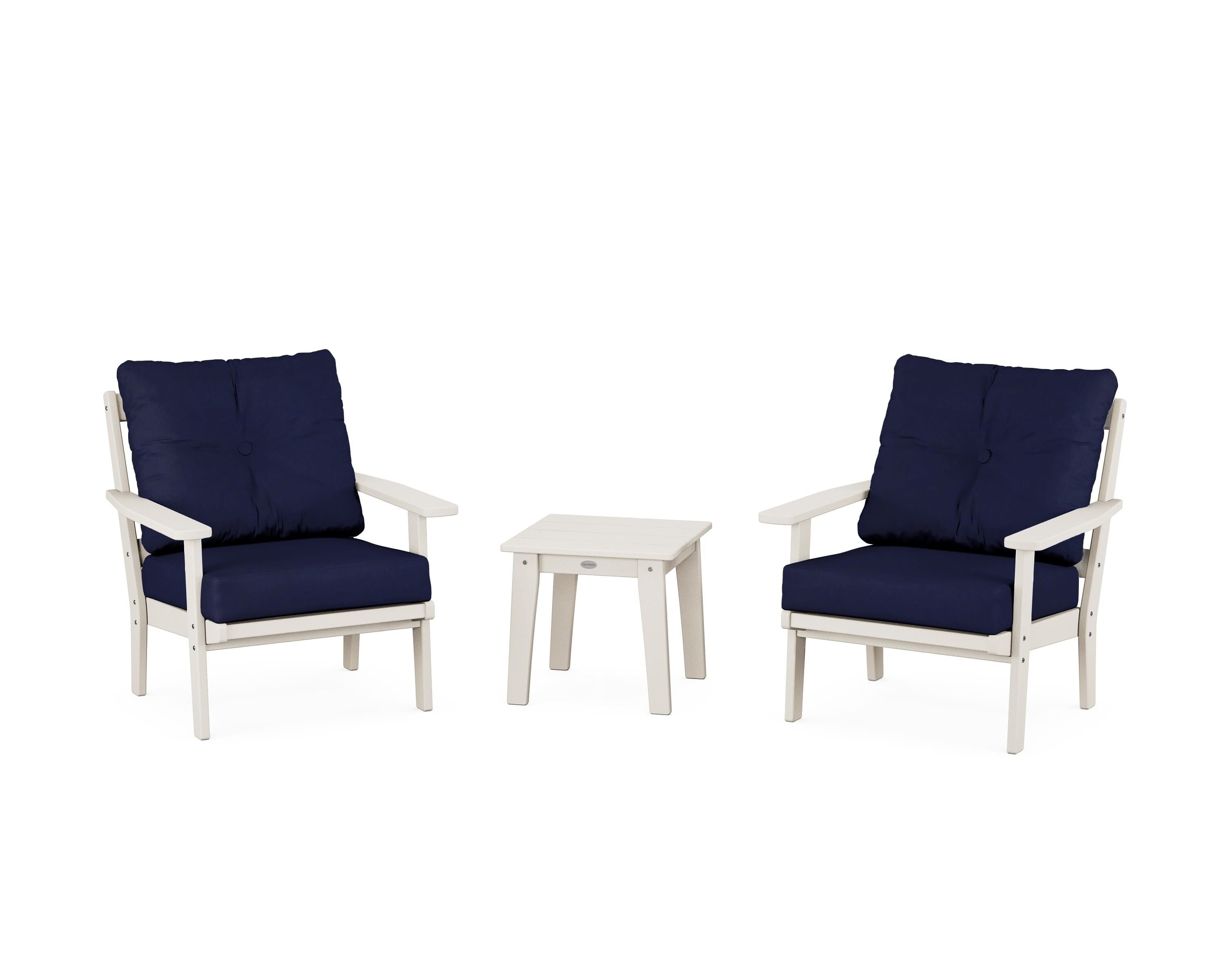 POLYWOOD® Oxford 3-Piece Deep Seating Set in Sand / Navy