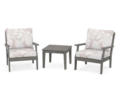 POLYWOOD® Braxton 3-Piece Deep Seating Set in Slate Grey / Leaf Dune Burlap
