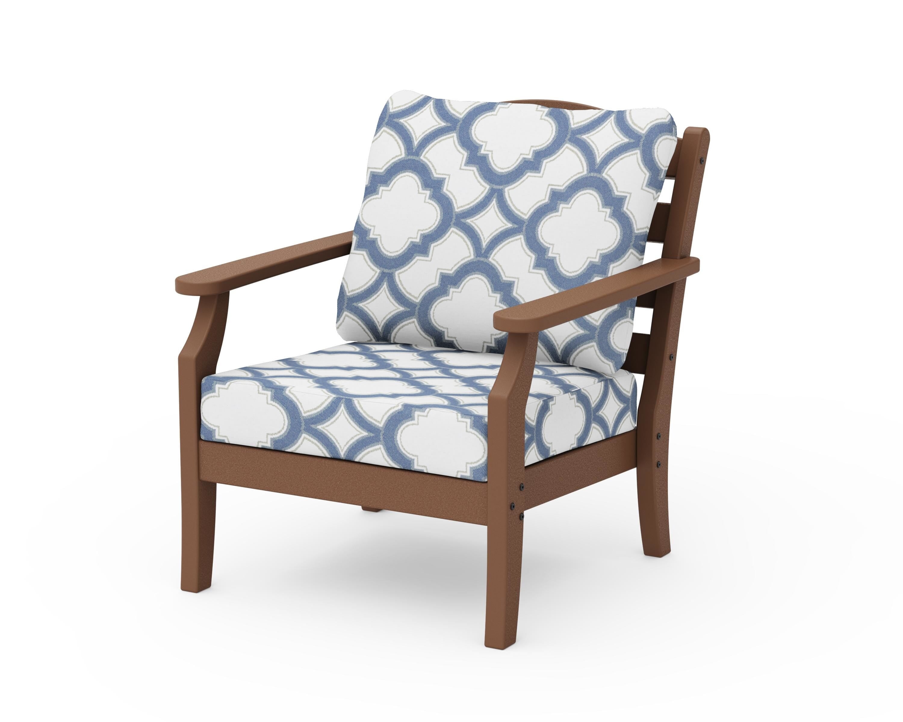 Draper James™ by  POLYWOOD® Savannah Deep Seating Chair in Teak / Trellis Sky Blue