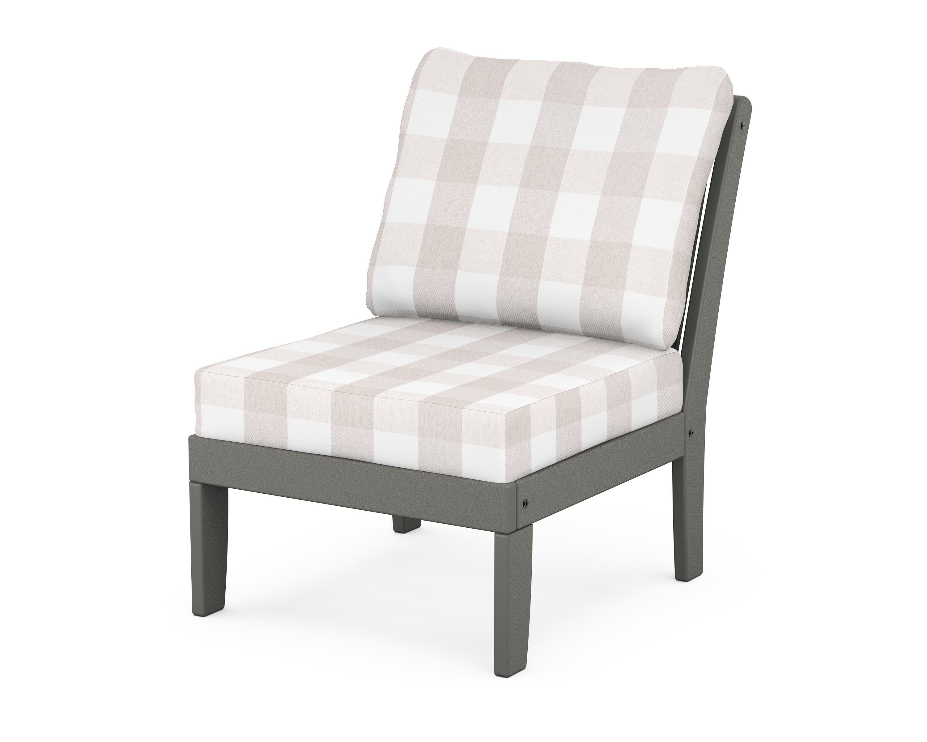 POLYWOOD® Braxton Modular Armless Chair in Slate Grey / Buffalo Plaid Dune Burlap