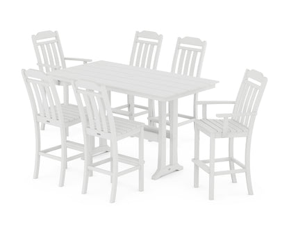 Country Living Cottage 7-Piece Farmhouse Bar Set with Trestle Legs in White