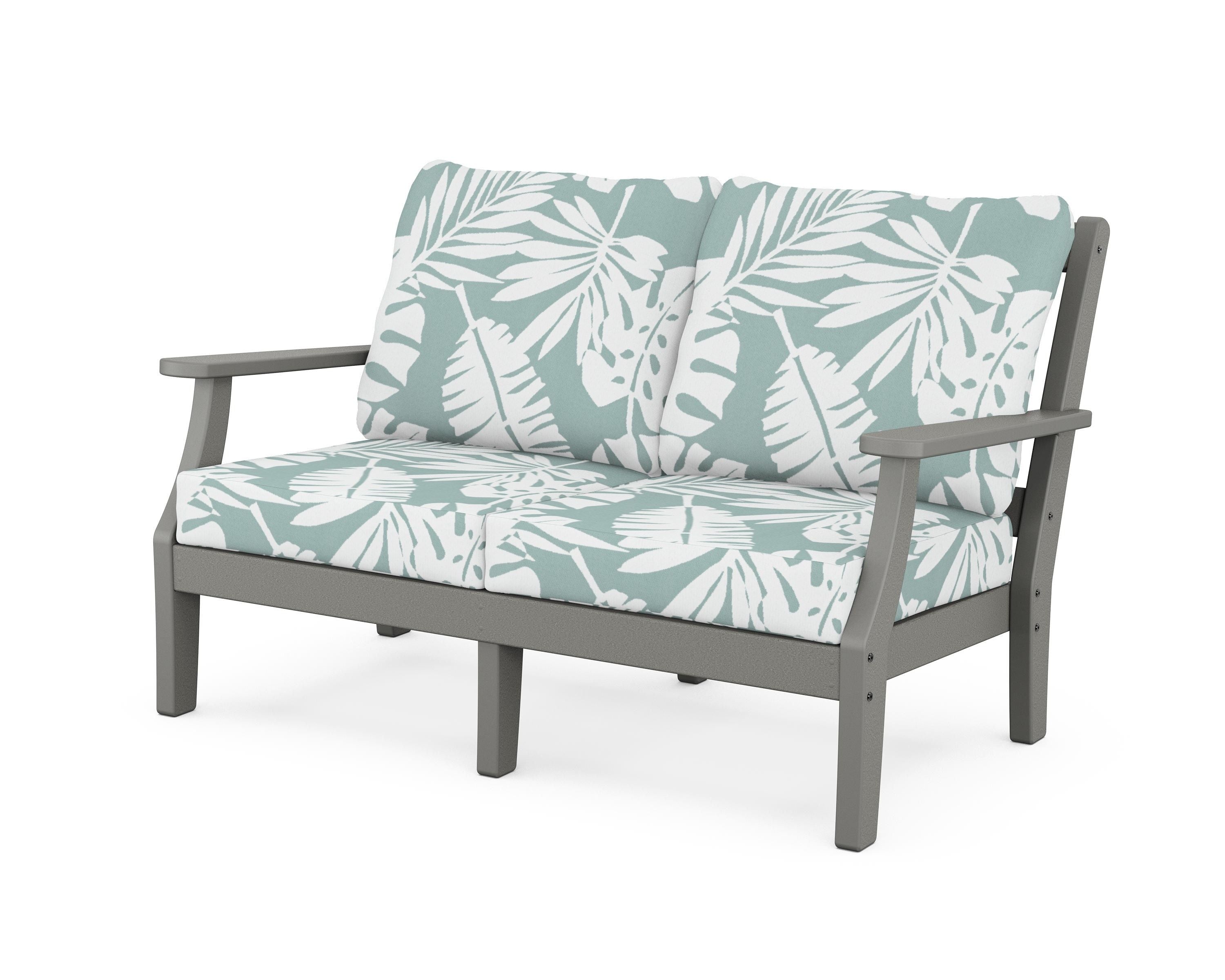 Martha Stewart by POLYWOOD® Chinoiserie Deep Seating Loveseat in Slate Grey / Leaf Glacier Spa