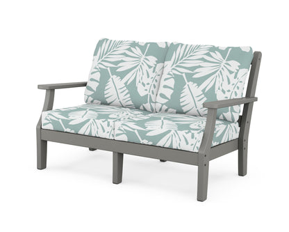 Martha Stewart by POLYWOOD® Chinoiserie Deep Seating Loveseat in Slate Grey / Leaf Glacier Spa