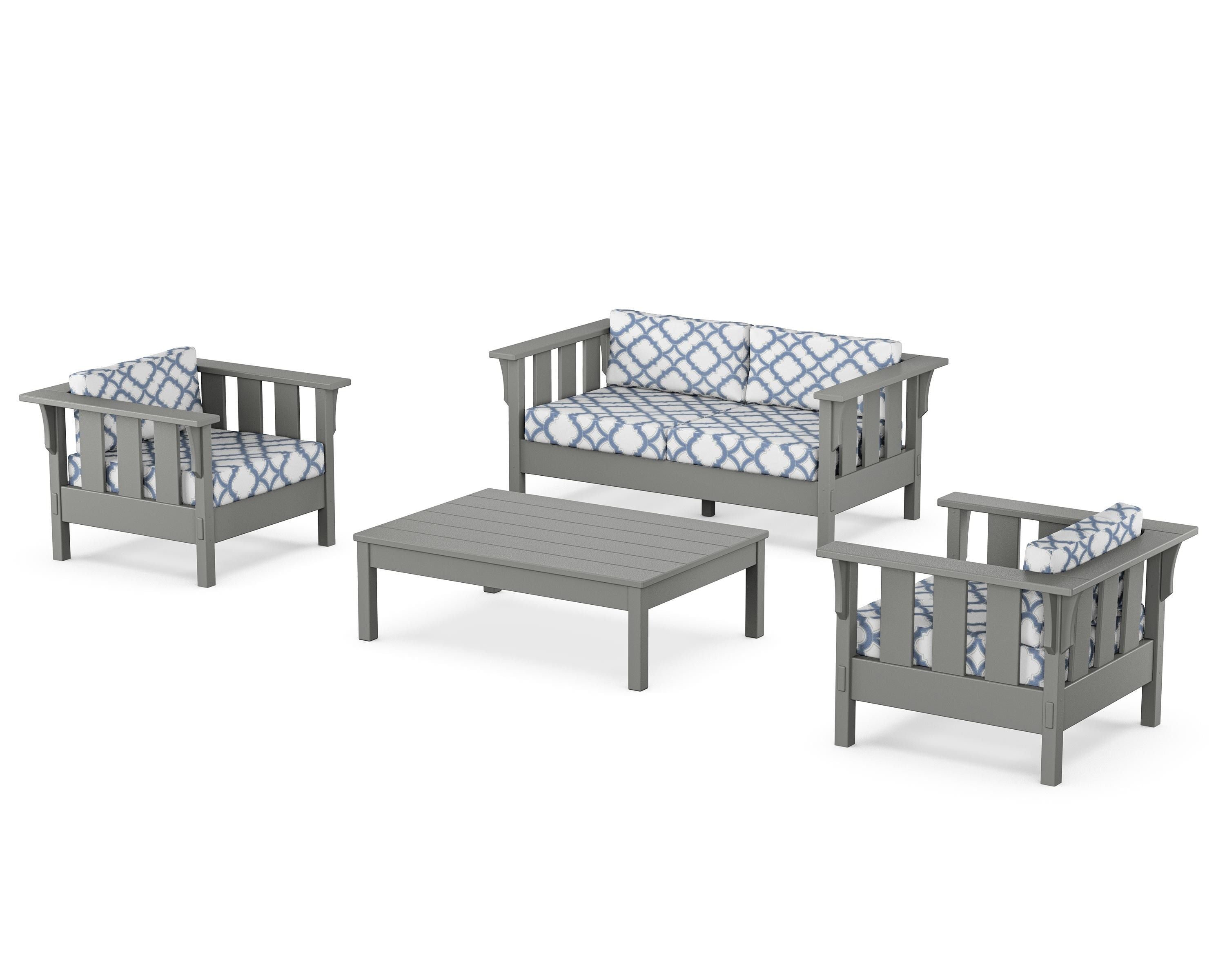 Martha Stewart by POLYWOOD® Acadia 4-Piece Deep Seating Set with Loveseat in Slate Grey / Trellis Sky Blue