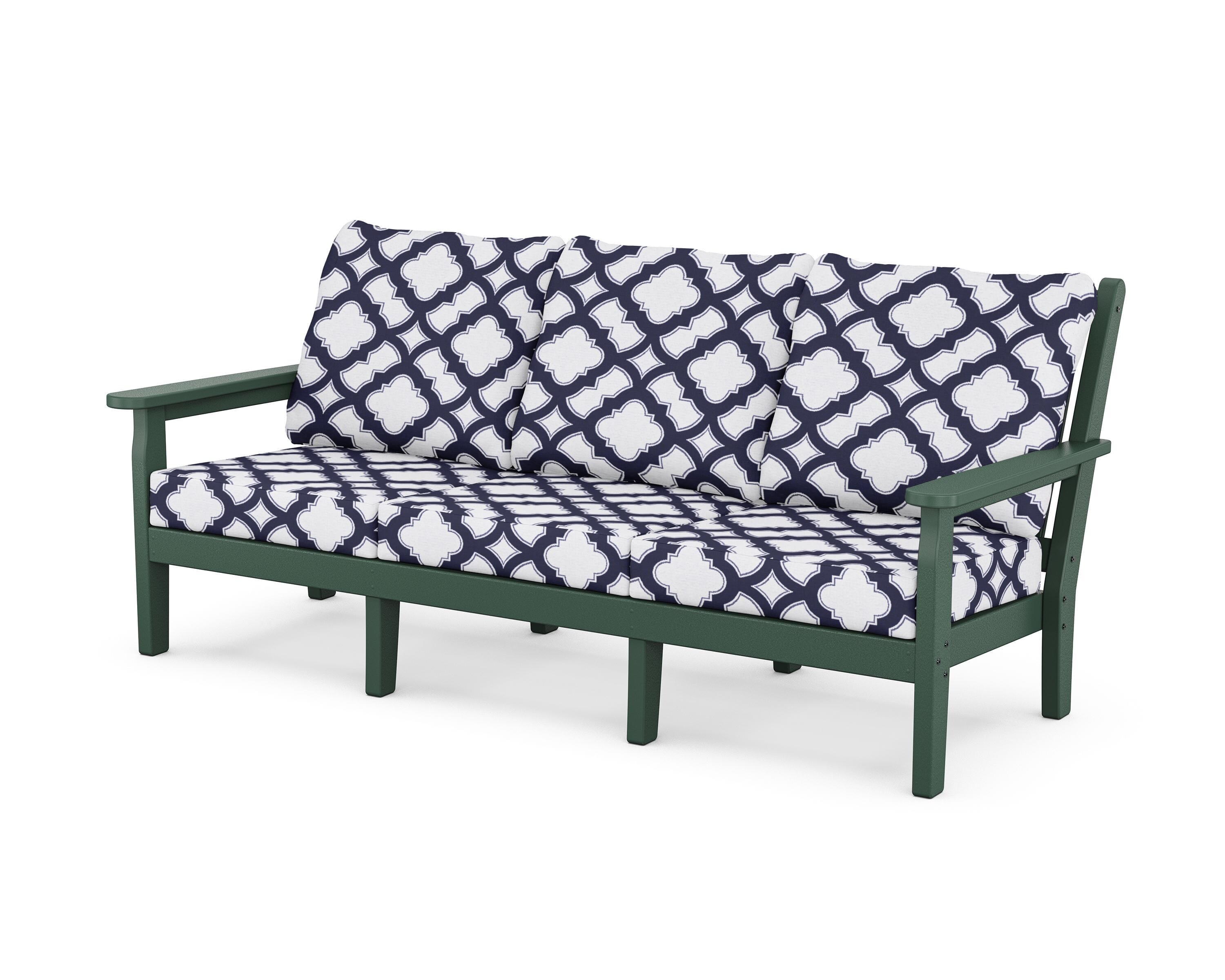 POLYWOOD® Chippendale Deep Seating Sofa in Green / Trellis Navy