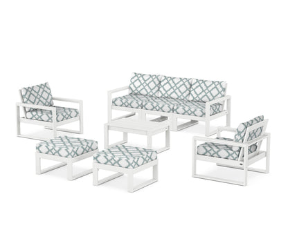 POLYWOOD® EDGE Sectional 8-Piece Lounge Sofa Set in White / Trellis Glacier Spa